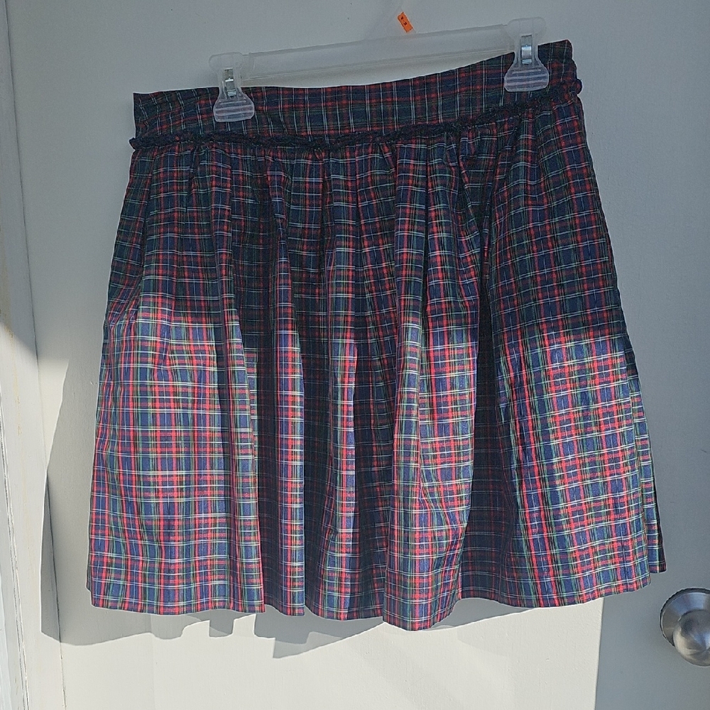 Tommy Hilfiger Plaid Skirt Size 10 Red Blue Green Pleated Pockets Side Zip Lined